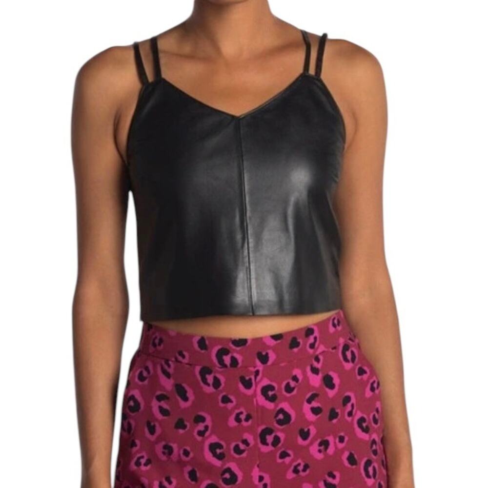 Walter Baker NWOT Leroy Crop Top 100% Lamb Leather Zipper on Back Size XS - Picture 2 of 11